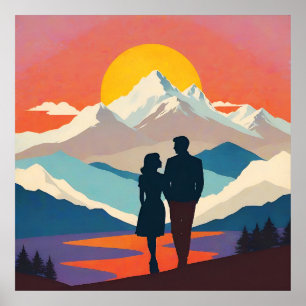 Retro Mountain liggande Kärlek Poster