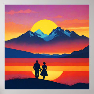 Retro Mountain liggande Kärlek Poster