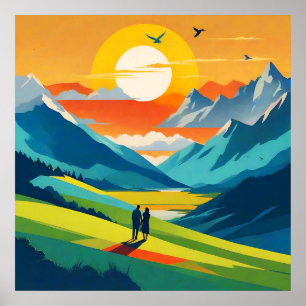 Retro Mountain liggande Kärlek Poster
