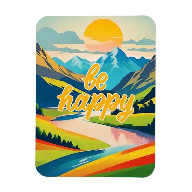 Retro Mountain liggande Magnet (Vertikal)