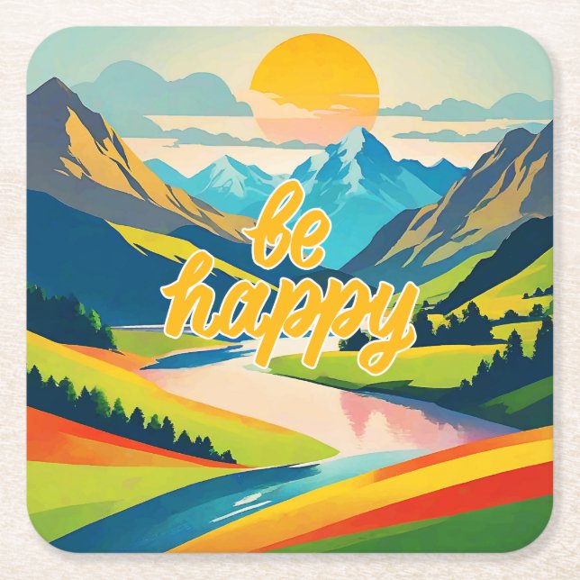 Retro Mountain liggande Underlägg Papper Kvadrat (Framsidan)