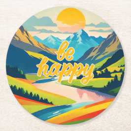 Retro Mountain liggande Underlägg Papper Rund