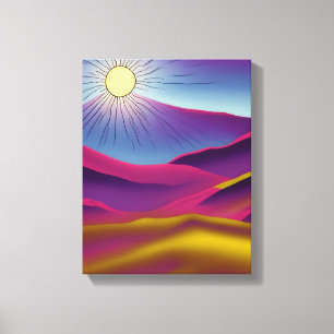 Retro Mountain Sol Abstrakt Art Canvastryck