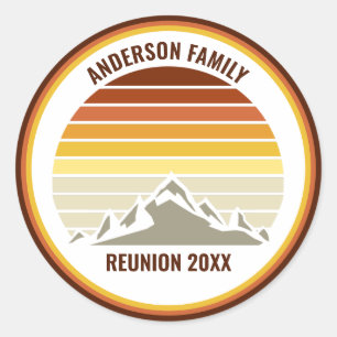 Retro Mountain Sunset Anpassningsbar Family Reunio Runt Klistermärke