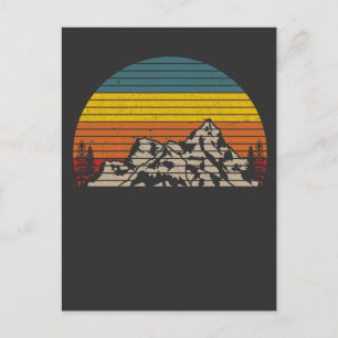 Retro Mountain Sunset Exdoor Hiking and Camping Vykort