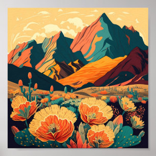 Retro Mountains Ligcape Illustration Artistic Poster