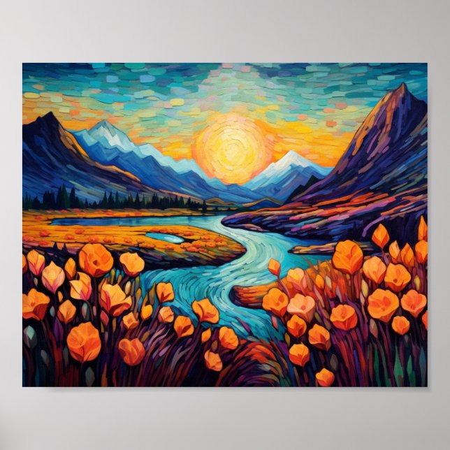 Retro Mountains Ligcape Illustration Artistic Poster (Framsidan)