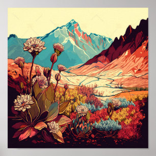 Retro Mountains Ligcape Illustration Artistic Poster