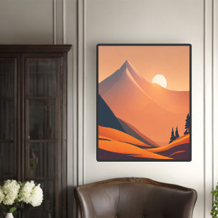 Retro Mountains Ligcape Sunset Illustration Poster