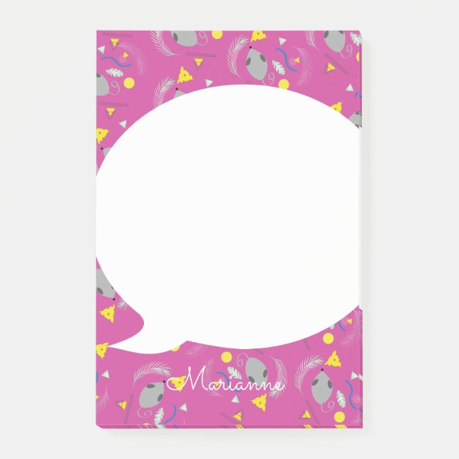 Retro Mouse Cheese Rosa Post-it Notes Block (Framsida)
