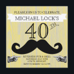 Retro Moustache Herrens B'day Sällskapsresa Inbjud Inbjudningar<br><div class="desc">Fira med stil med dessa retro-modern födelsedagsinbjudningar för män som har siffran tryckt på en rustik trästrukturerad gul bakgrund med en mustasch för att tillföra lite kul. Inte bara för födelsedagar,  även bra för en svensexa!</div>