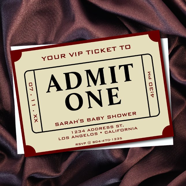 Retro Movie Biljett har en babyåda Inbjudningar (Retro Movie Ticket Admit One Baby Shower Invitation)
