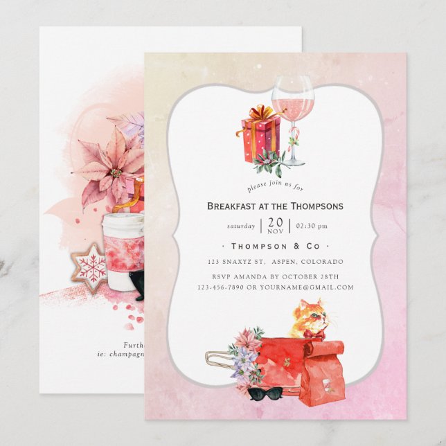 Retro Movie jul Breakfast Party Inbjudningar (Fram/baksida)