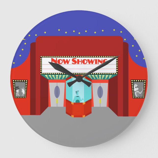 Retro Movie Theater Acrylic Round Wall Clock Stor Klocka (Framsida)