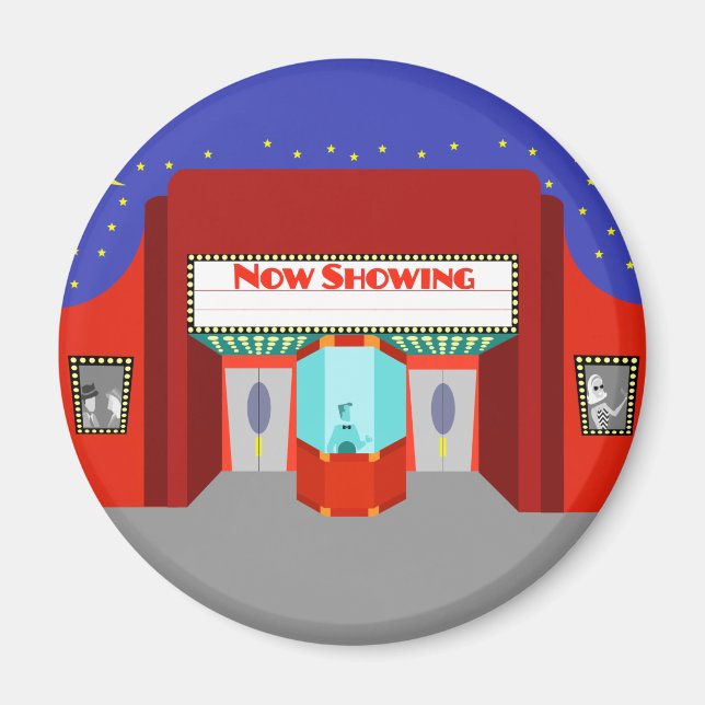 Retro Movie Theater Round Magnet (Framsidan)
