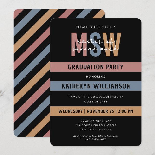 Retro MSW Master of Social Work Studenten Inbjudningar (Fram/baksida)