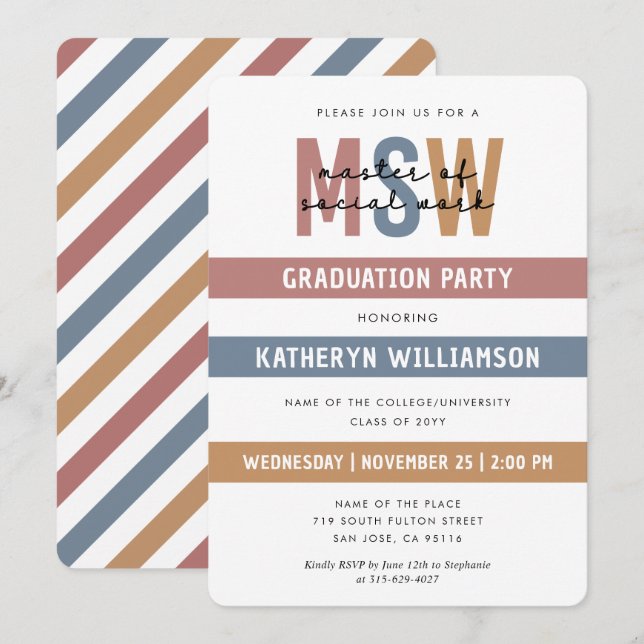 Retro MSW Master of Social Work Studenten Inbjudningar (Fram/baksida)