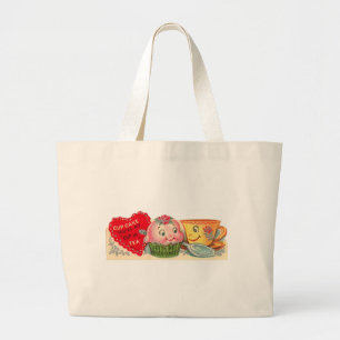 Retro muffin för vintage och tekoppvalentin dag jumbo tygkasse