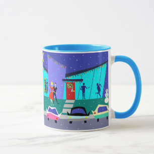 Retro mugg för helgdagtecknadparty