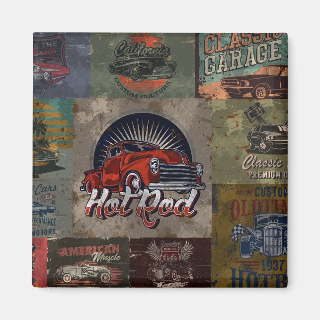 Retro Multi Färg-bil Magnet (Framsidan)