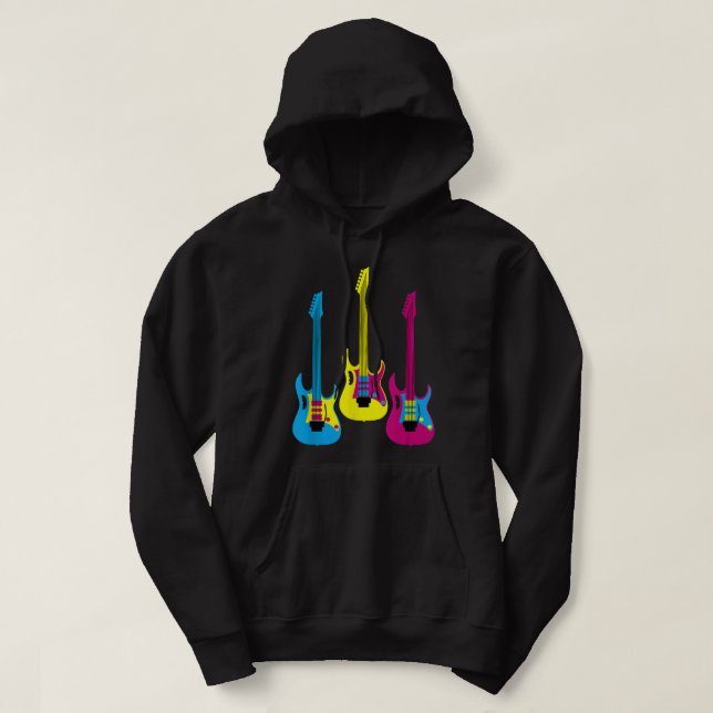 Retro multicolor CMYK elgitarr grafisk ledning Hoodie (Design framsida)