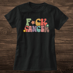Retro Multifärgad Blommigt F*ck Cancer fet citat T Shirt