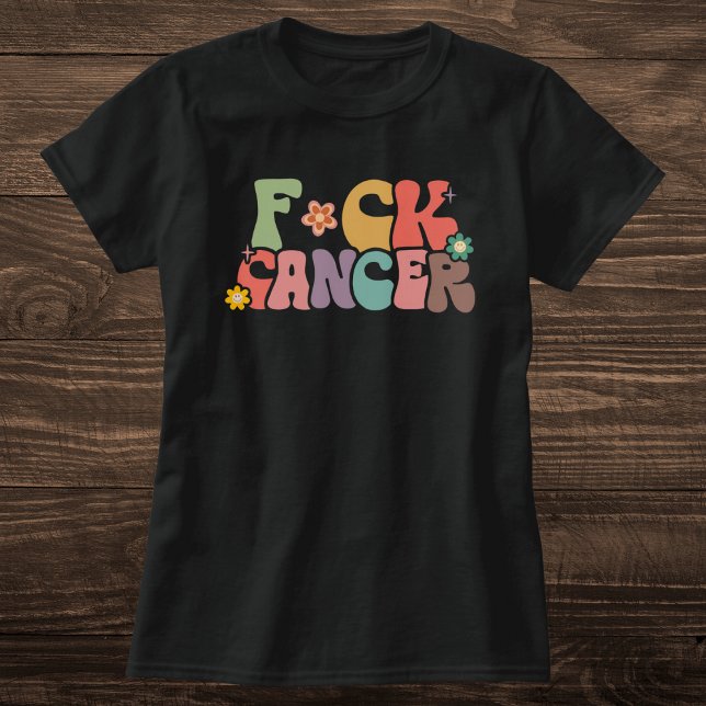 Retro Multifärgad Blommigt F*ck Cancer fet citat T Shirt (Skapare uppladdad)