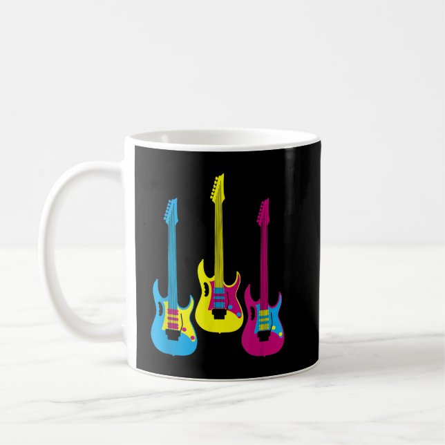 Retro Multifärgad CMYK Electric Guitar Graphic Lea Kaffemugg (Vänster)