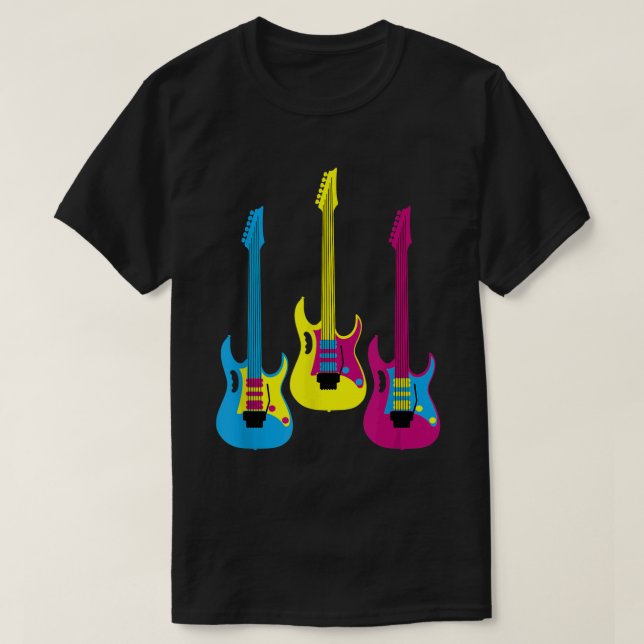 Retro Multifärgad CMYK Electric Guitar Graphic Lea T Shirt (Design framsida)