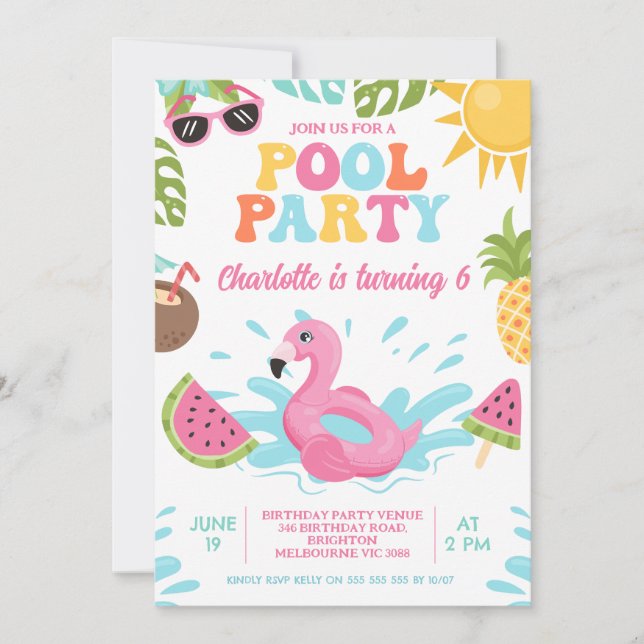 Retro Multifärgat sommarfödelsedag Bassäng Party Inbjudningar (Framsida)