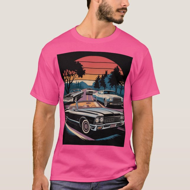 Retro Muscle Car Sunset T-Shirt - Classic American (Framsida)
