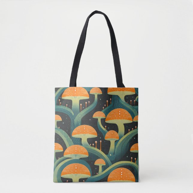 Retro Mushroom All-Over Print Tote Bag Tygkasse (Framsida)