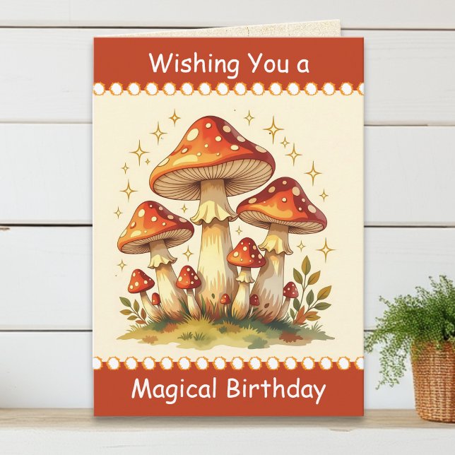 Retro Mushrooms | Vintage Birthday Kort (Skapare uppladdad)