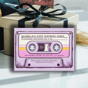 Retro Music 80s Cassette Mixtape 50:e födelsedagen Inbjudningar