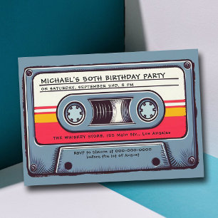 Retro Music 80s Cassette Mixtape Manar 50:e födels Inbjudningar