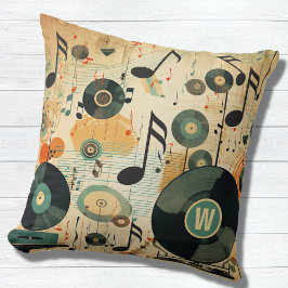 Retro Music Älskare som Vinyl Musik noter Monogram Kudde