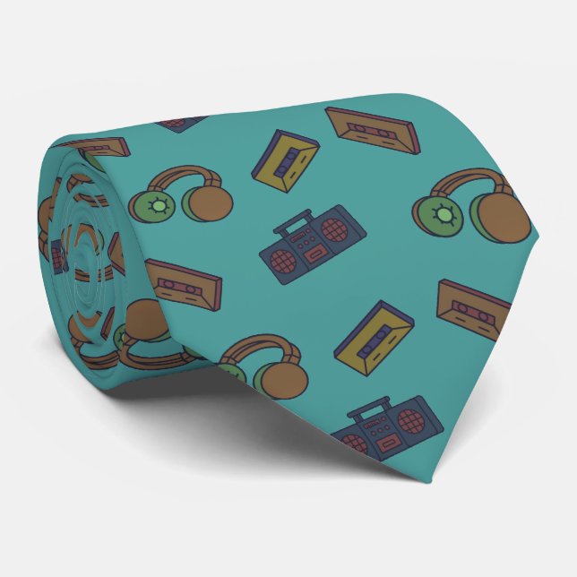 Retro Music Audio Collage Mönster Teal Slips (Rullad)