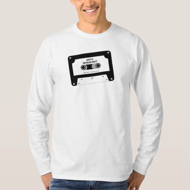 Retro Music Cassette-band med svart och vit bachel T Shirt (Framsida)