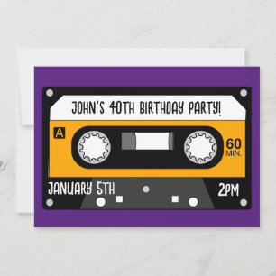 RETRO MUSIC CASSETTE BIRTHDAY ANPASSNINGSBAR-inbju Inbjudningar