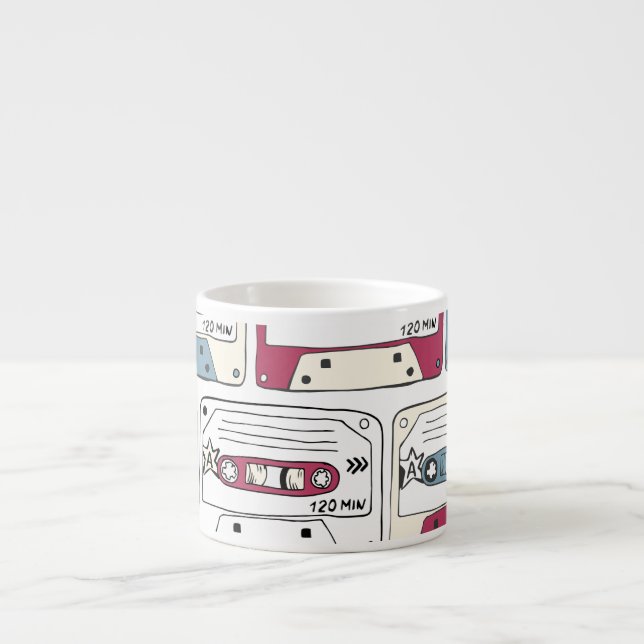 Retro Music Cassettes: Sten Background Mönster Espressomugg (Framsidan)