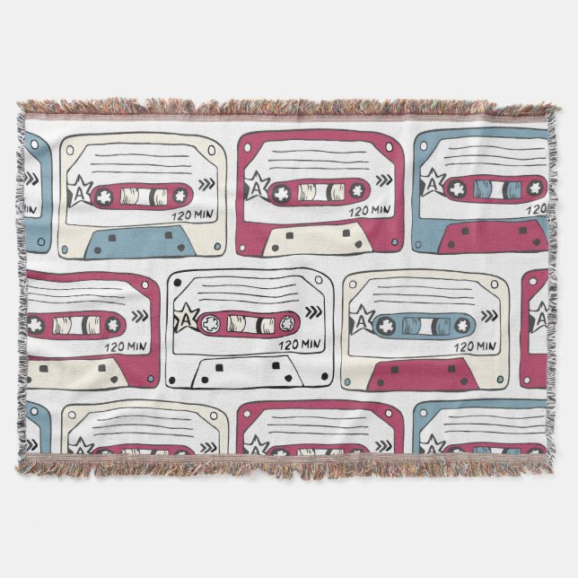 Retro Music Cassettes: Sten Background Mönster Filt (Framsidan)