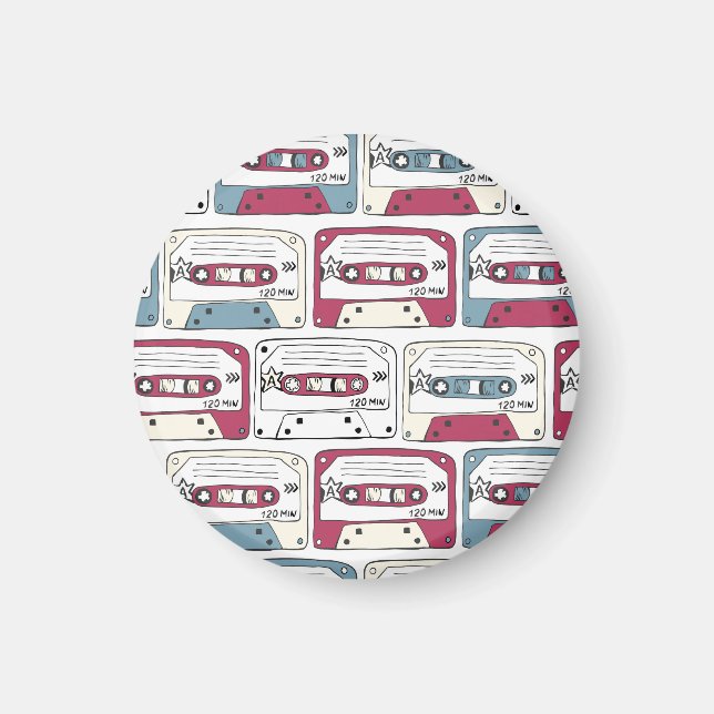 Retro Music Cassettes: Sten Background Mönster Magnet (Framsidan)