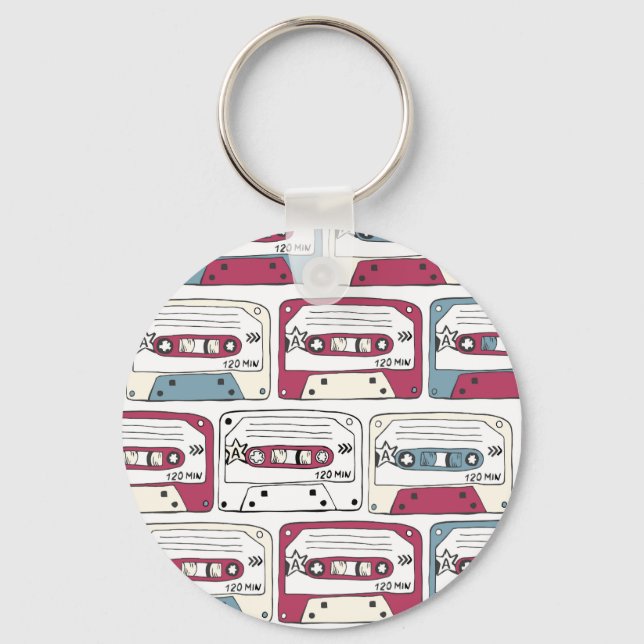 Retro Music Cassettes: Sten Background Mönster Nyckelring (Framsida)