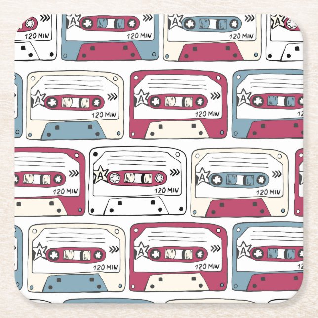 Retro Music Cassettes: Sten Background Mönster Underlägg Papper Kvadrat (Framsidan)