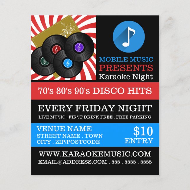 Retro Music Design, Karaoke Event Advertising Flygblad (Framsidan)