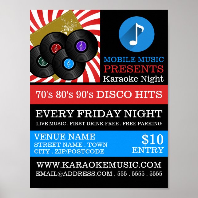 Retro Music Design, Karaoke Event Advertising Poster (Framsidan)