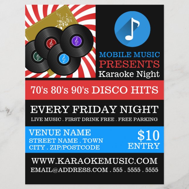 Retro Music Design, Karaoke Event Advertising Reklamblad (Framsidan)
