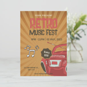 Retro Music Fest Flyer, Retro Musikfest Party Inbj Inbjudningar