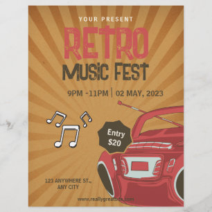 Retro Music Fest Flyer, Retro Musikfestival Inbjud Reklamblad