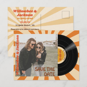 Retro Music Festival Record Save Date Postcard Meddelande Vykort